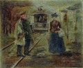 on the platform of the station street scene with a receding carriage Ilya Repin